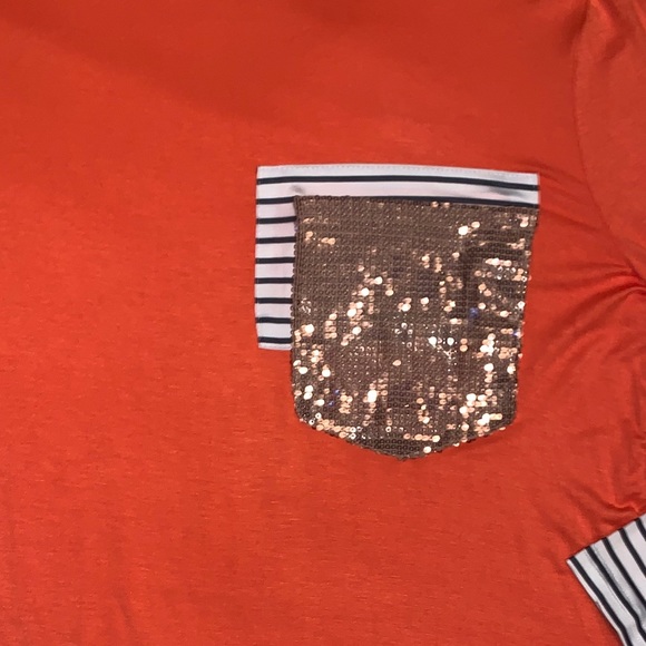 Orange Striped Sequin Pocket Shirt - Picture 12 of 14
